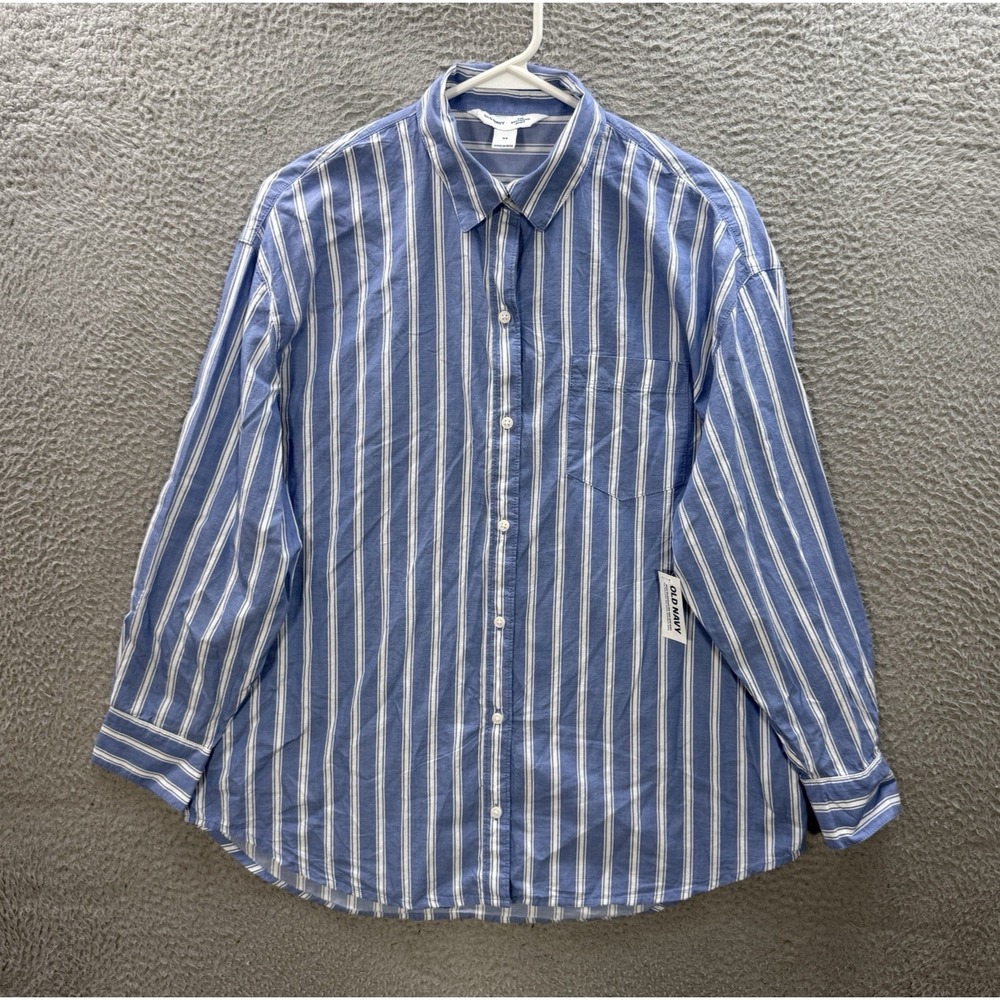 Old Navy Shirt Womens XS Blue White Striped Boyfriend Shirt Coastal Nautical NEW